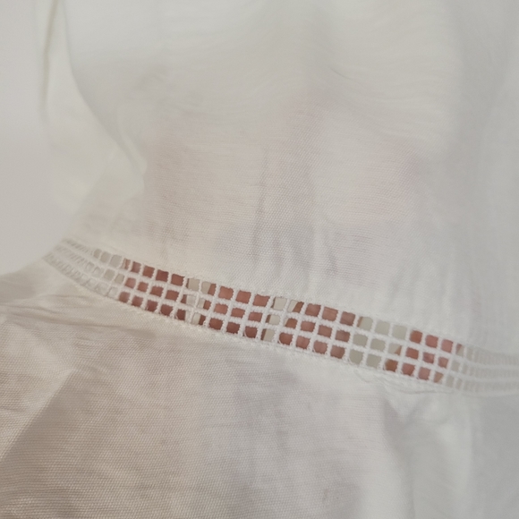 NWT Sugar + Lips Crochet Trim Puff sleeve white zip-up blouse top, size Large - Picture 5 of 11